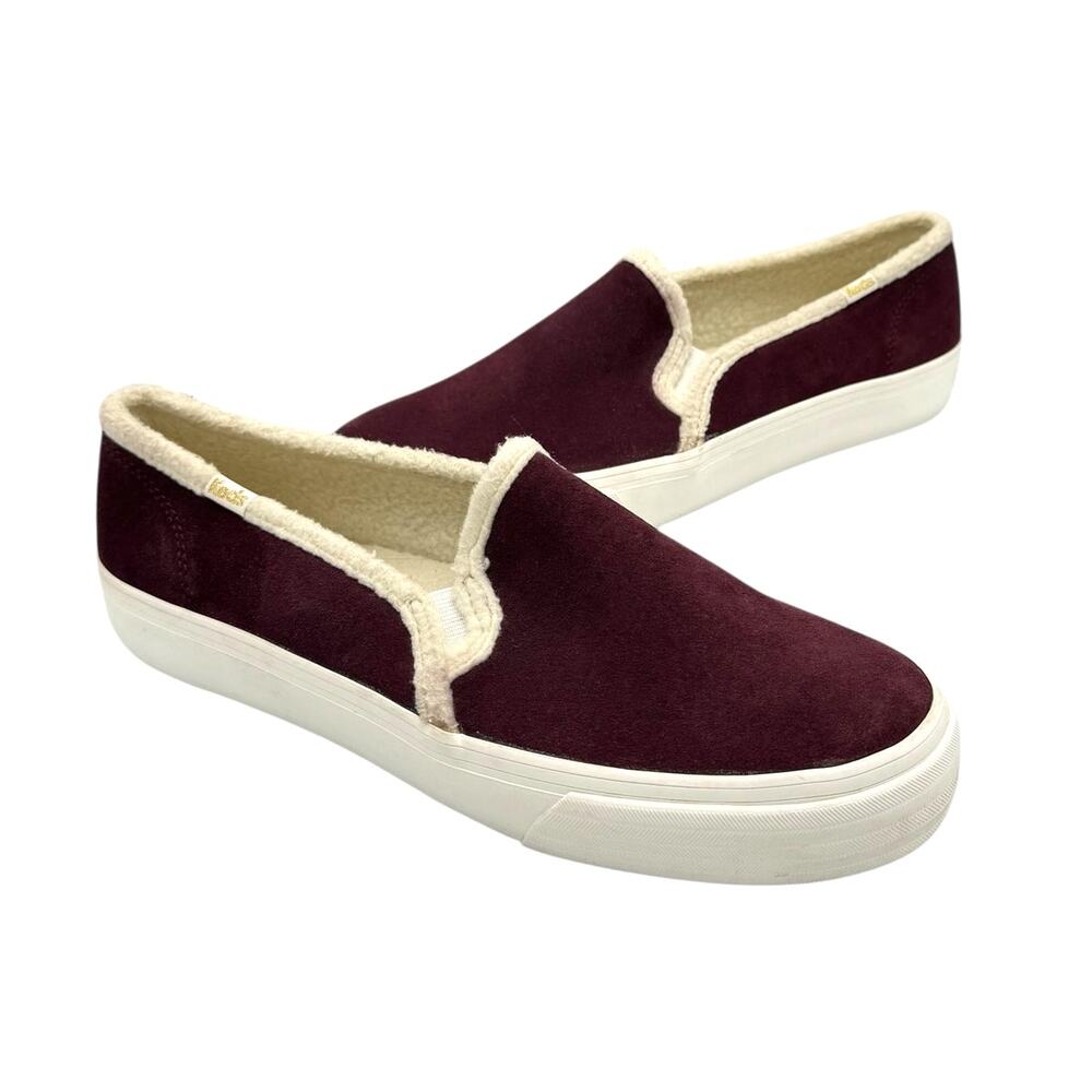 Keds Double Decker Maroon Maroon Suede Faux Shearling Lined Slip On Sneakers